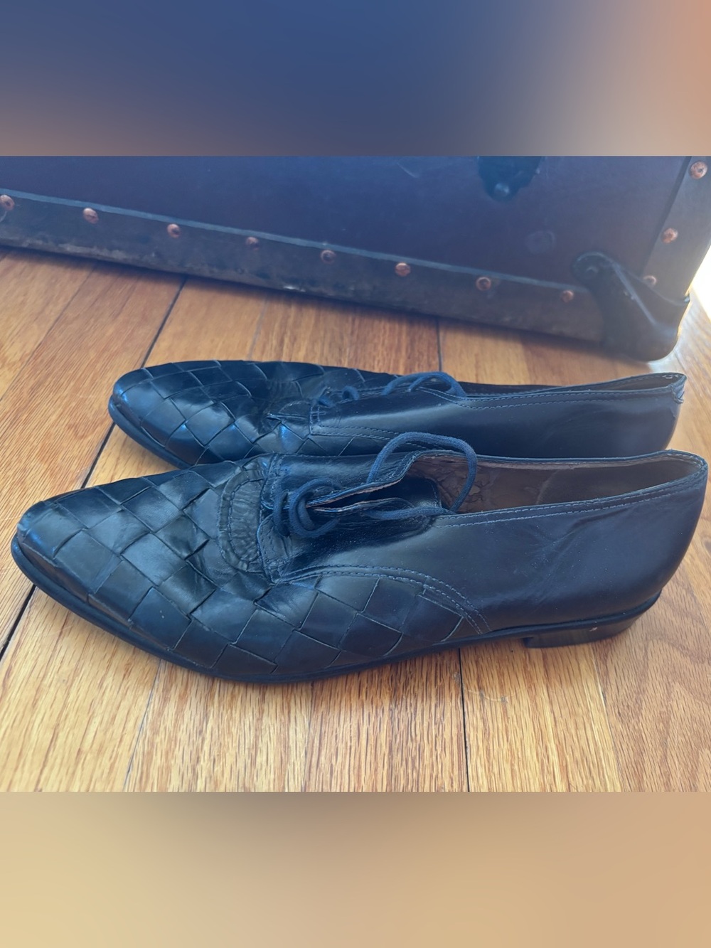 Bandolino Vintage Dark Navy Woven Leather Lace-Up Loafers